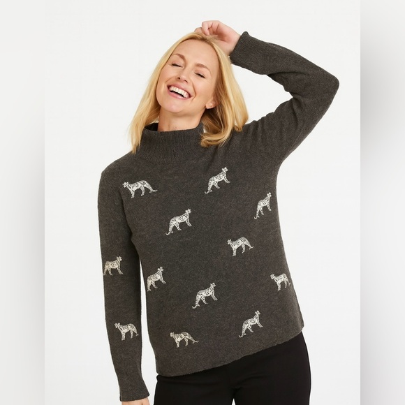 Chico's Sweaters - Chico’s gray sweater with white cheetahs.  Size 2 which is a Large. L 4